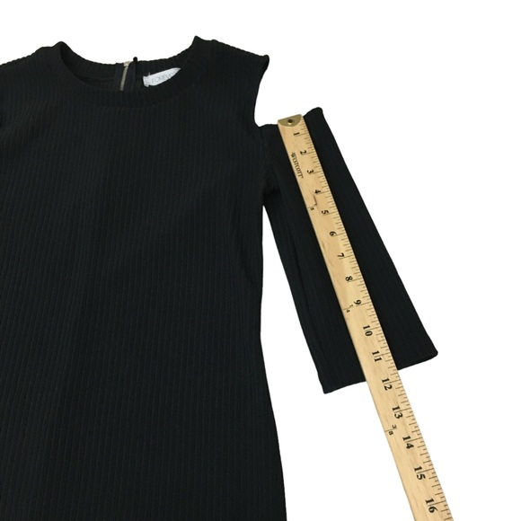 Forever 21 Cold Shoulder Black Ribbed Stretch Bodycon Dress - Women’s Medium - Picture 7 of 12